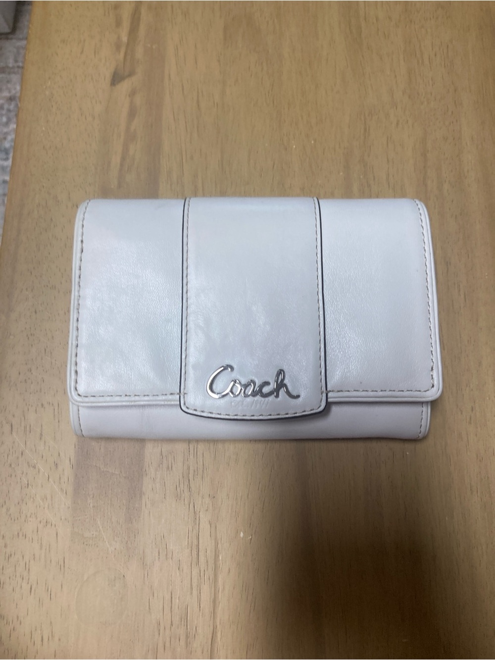 Coach Ivory Leather Tri-Panel Wallet with Silver Logo